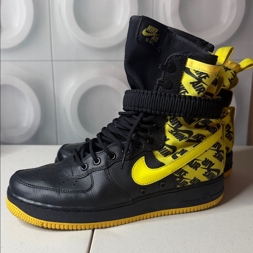 Nike Black and Yellow Air Force Sneakers